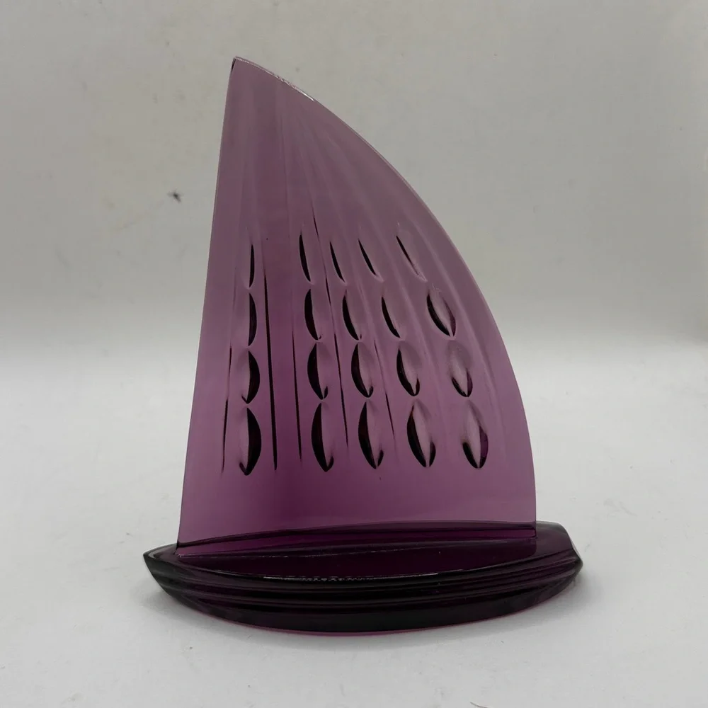 Waterford Ireland Art Glass Purple Crystal Sailboat Figurine Collectible Office - Picture 1 of 14